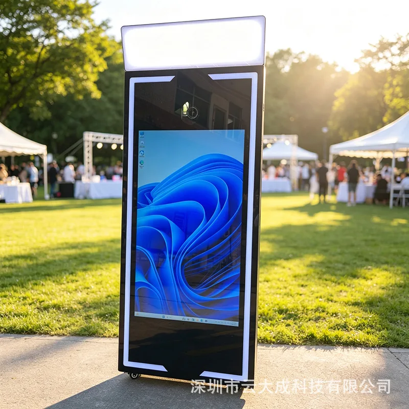 Outdoor mirror photo booth, indoor AI camera