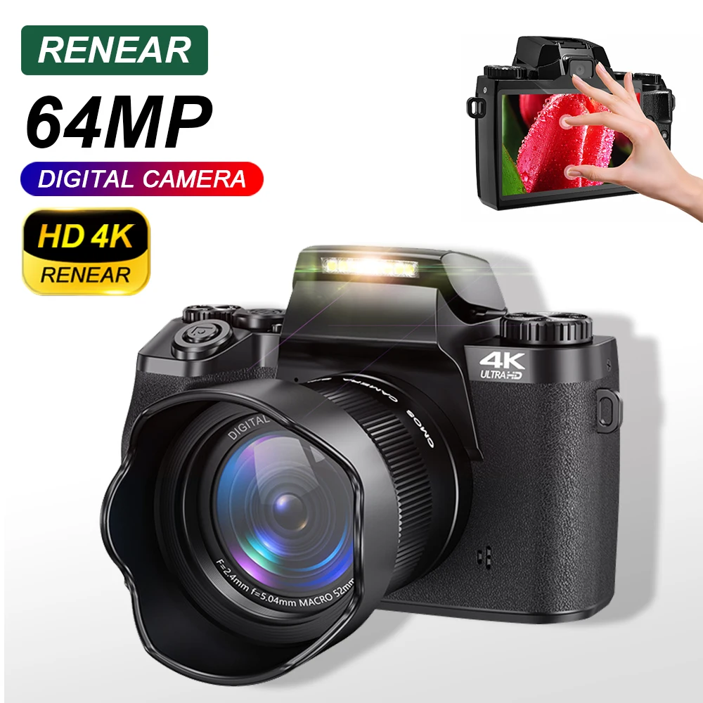 4K 64MP Digital Camera Touch Screen Professional Video Camera HD For Tiktok Vlog Youtube ins Webcam Girls Adult 16X Zoom Camera