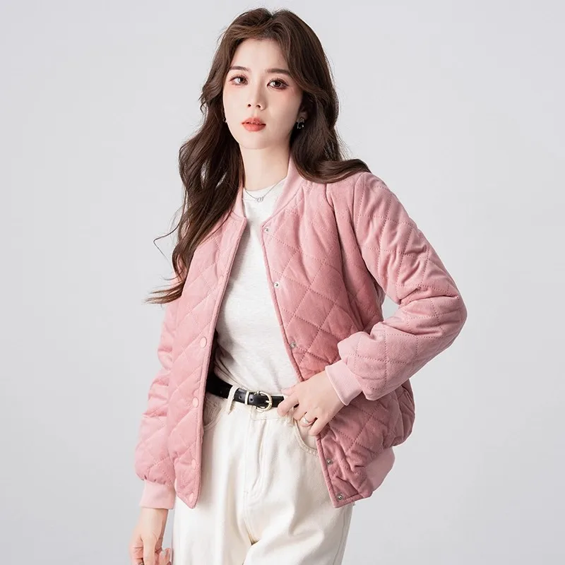 Autumn Winter Short Cotton Coat Women Warm Thicken Velvet Jacket Parkas Students Baseball Outerwears Female Solid Bombers Tops