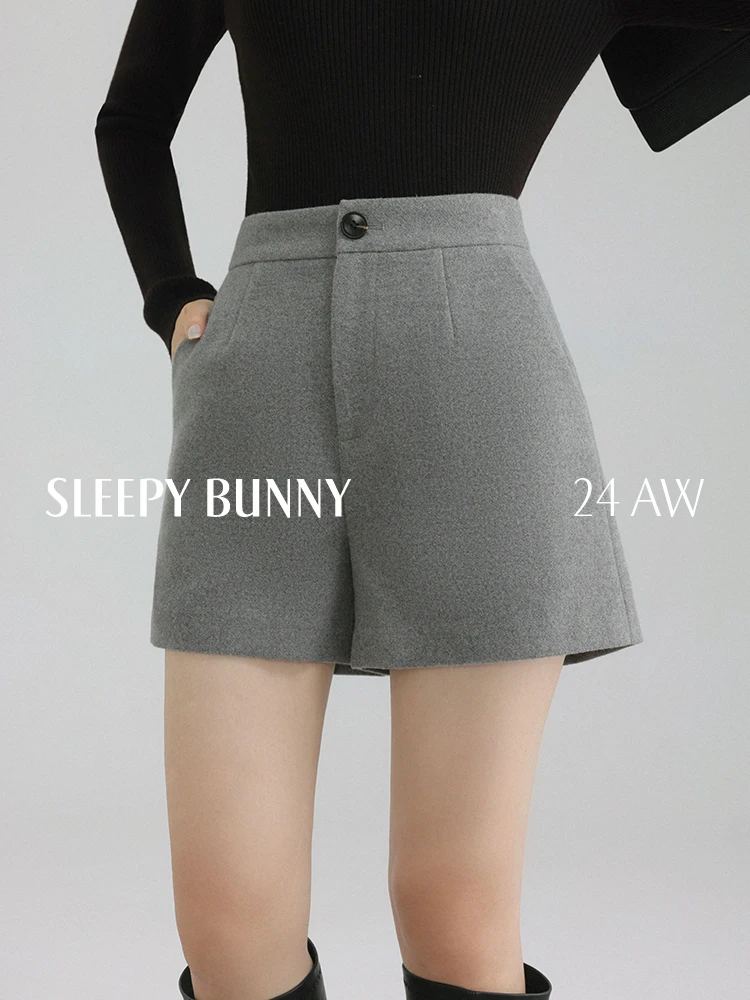 Pantaloncini eleganti a vita alta in lana Pantaloncini a gamba larga a trapezio Donna che dimagrisce Pantaloni casual invernali Abito autunnale stile pendolare da ufficio