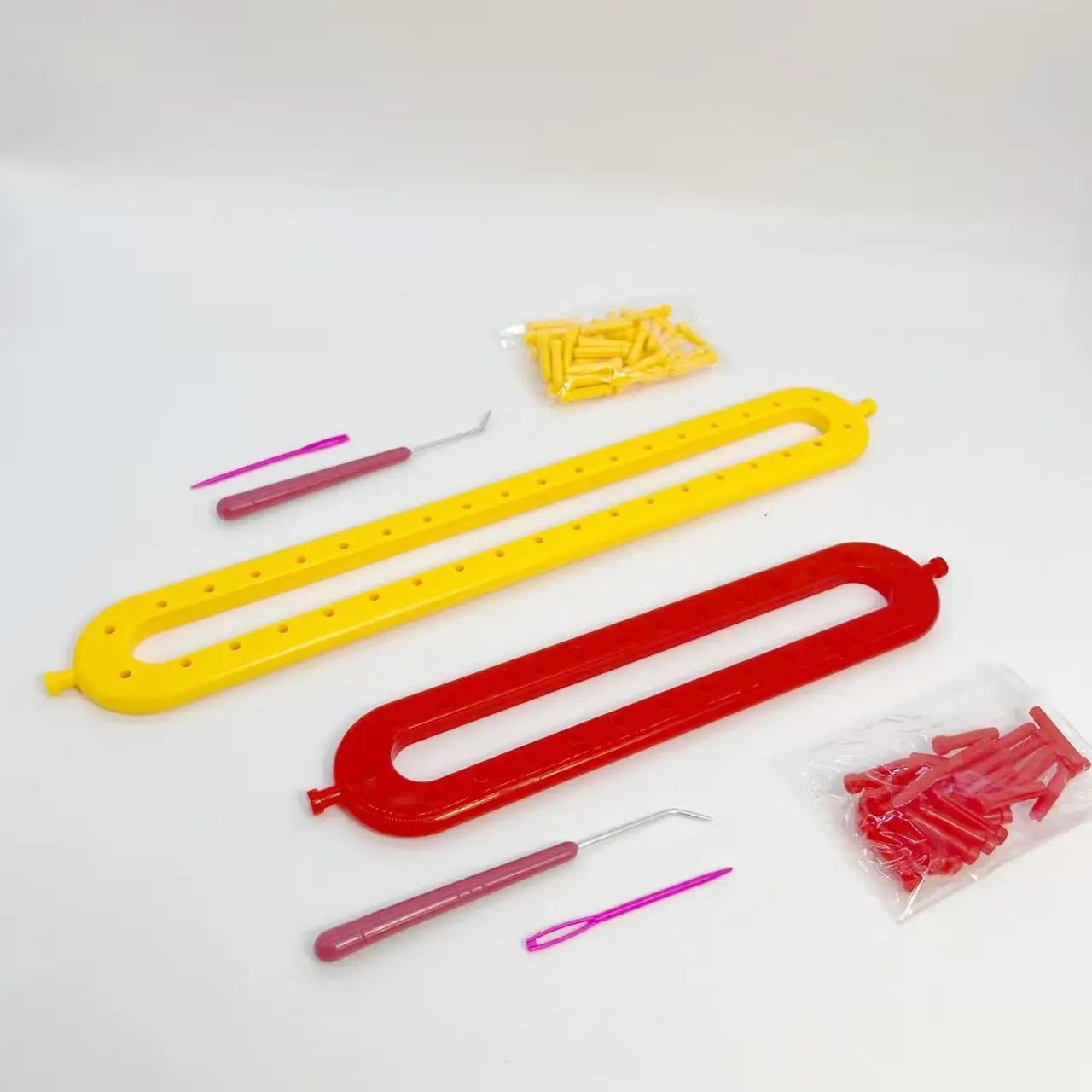 Long Knitting Tool, a Magic Tool for Knitting Scarves, Includes 1 Knitting Device, 1 Crochet Handle, and 1 Plastic Needle, Available in Two Sizes, Red 26cm , Yellow 36cm , DIY Knitting Tool, Suitable for Beginners and Experienced Knitters, Knitting Tool for Lazy People to Knit Scarves and Sweaters