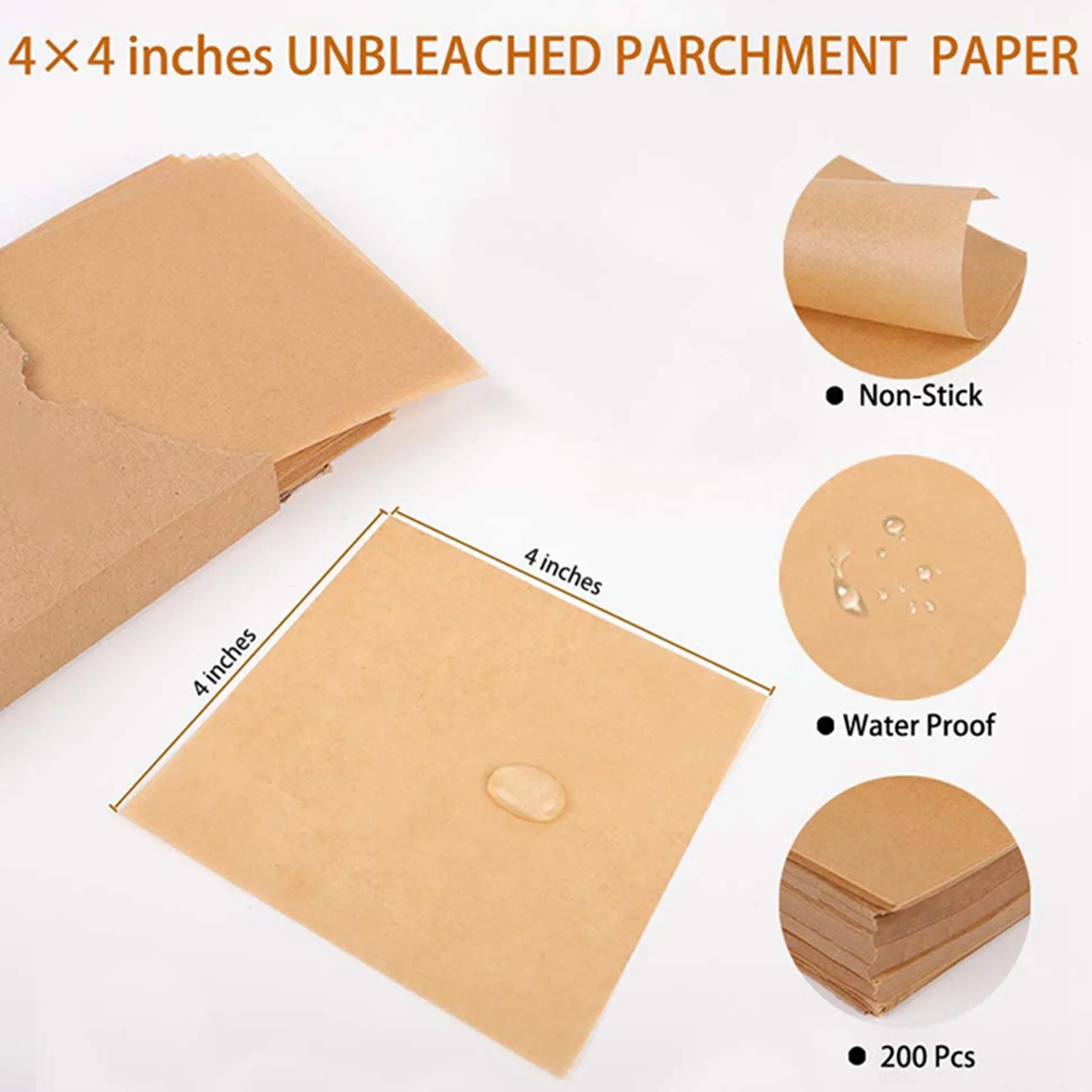 2000 Pcs Unbleached Parchment Paper Baking Sheets, 4X4 Inches Non-Stick Precut Baking Parchment, Perfect For Wrapping-AT64