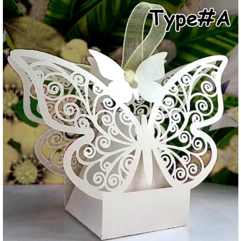 50 Pcs Hollow Butterfly Gift Paper Boxes Creative Laser Cutting Wedding Candy Dragee Box Cookie Carton Wrapping Package