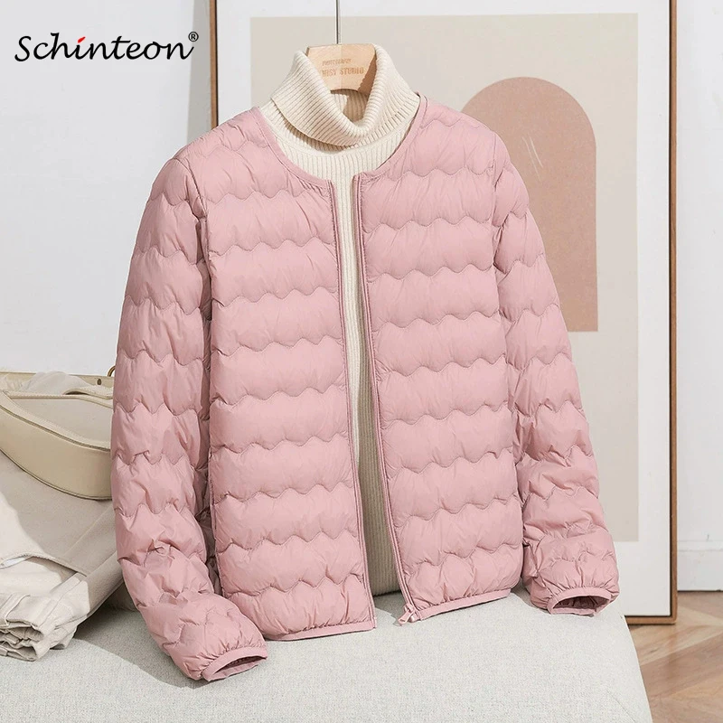 Schinteon Women's Lightweight White Duck down Jacket Casual Collarless Autumn Winter Liner Inside Clothing High Qaulity 2025 New