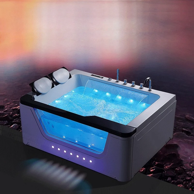 Double Water Curtain Waterfall Surfing Massage Bathtub Acrylic Bathtub Constant Temperature Heating 1.7m Bath Pool