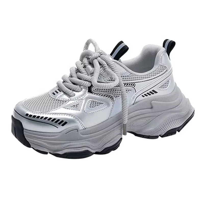 Pop daddy shoes women 2024 spring and summer new thick sole increase mesh breathable all with light sports casual shoes