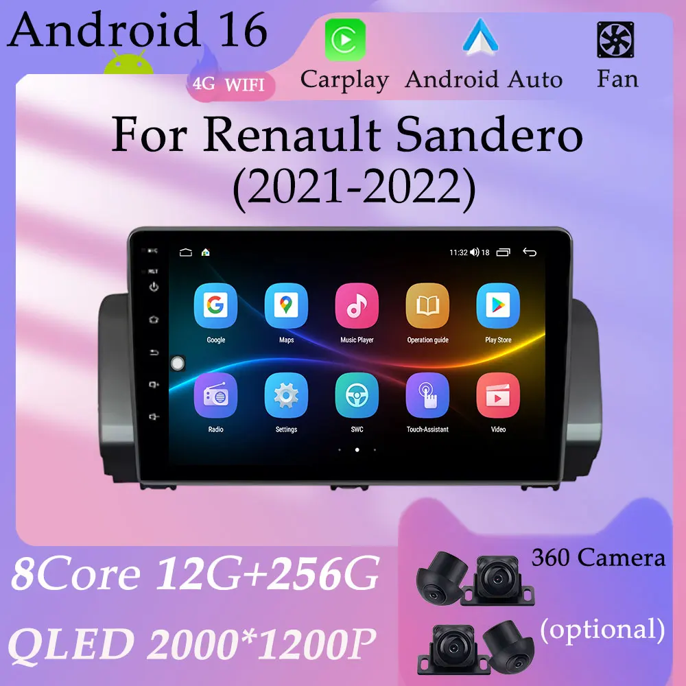 

CarPlay Android HD Screen Car Radio Multimedia Player Split Screen for Renault Sandero 2021 - 2022 GPS Navigation DSP Stereo BT