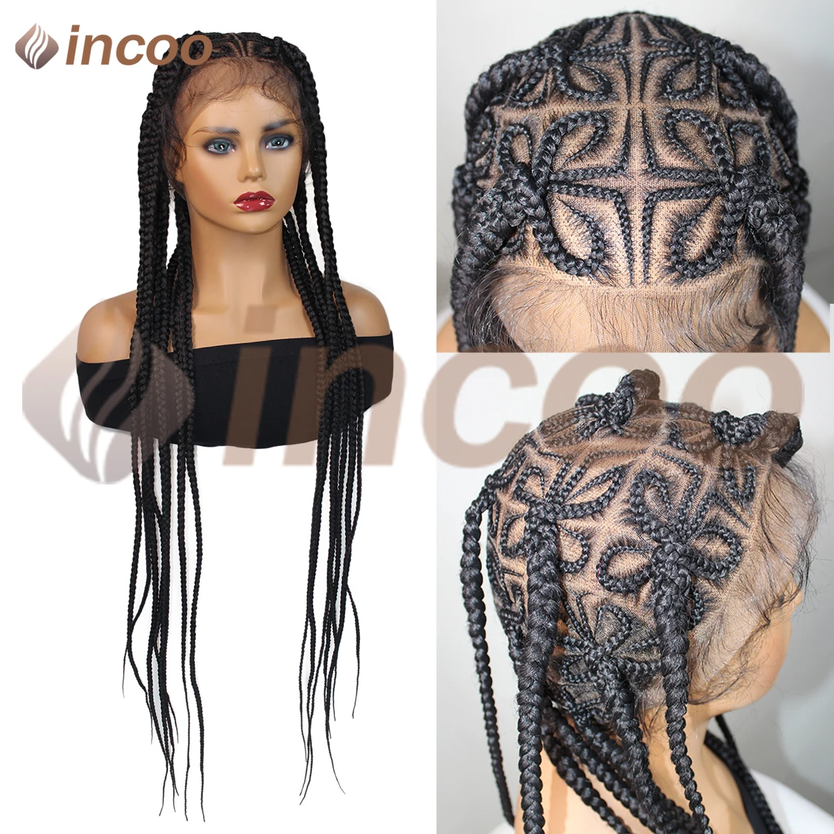 

36 Inch Synthetic Butterfly Shape Cornrow Braided Wigs for Women HD Full Lace Knotless Box Braided Wigs with Baby Hair