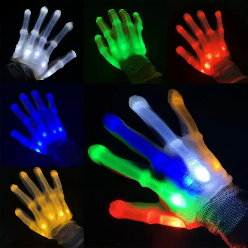 1 Pair LED Halloween Glowing Gloves Light-up Halloween Dance Party Flashing Glove Christmas Decor Luminous Hand Finger Gloves