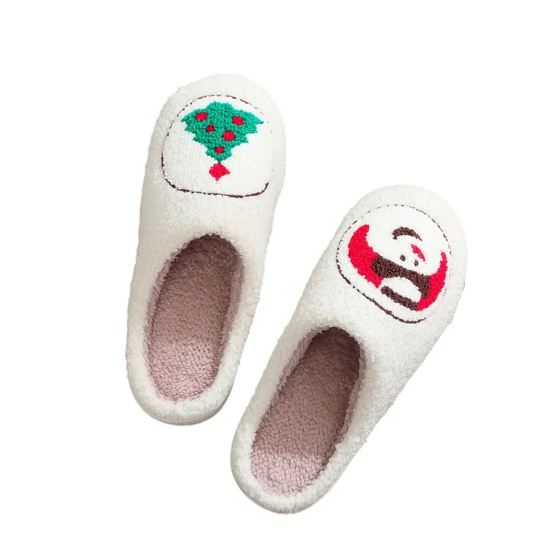 Bonhomme de neige de noël, pantoufles Design d'arbre en pain d'épice, chaussures d'intérieur chaudes en peluche avec semelle antidérapante, cadeaux festifs d'hiver pour la famille