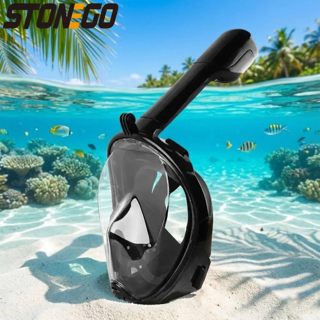 

Маска для снорклинга на 180 градусов с полным обзором, защитой от запотевания и протечек, с трубкой для дыхания и креплением для камеры для безопасного плавания