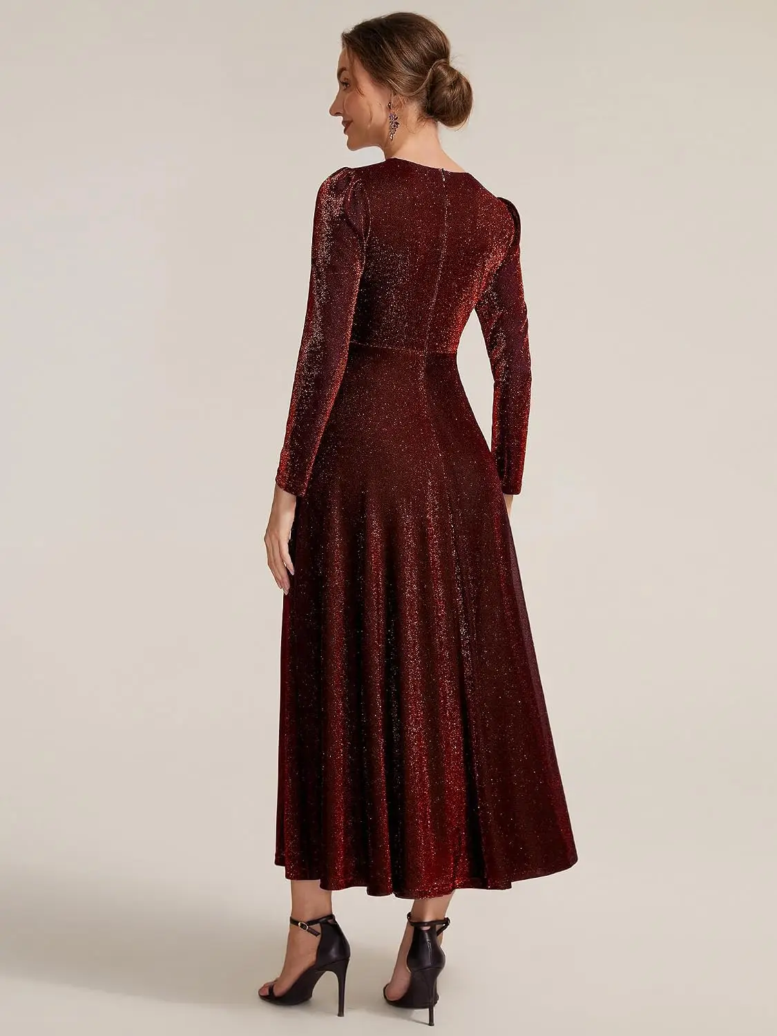 Fall Formal Dresses Long Sleeves Midi Cocktail Dress Stretchy A-Line Formal Dresses for Women