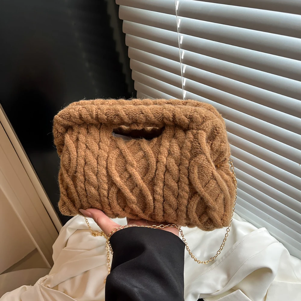 

Vintage Knitted Twist Chain Crossbody Bag Autumn Winter Designed Soft One Shoulder Bags Versatile Commute All-Match Handbags