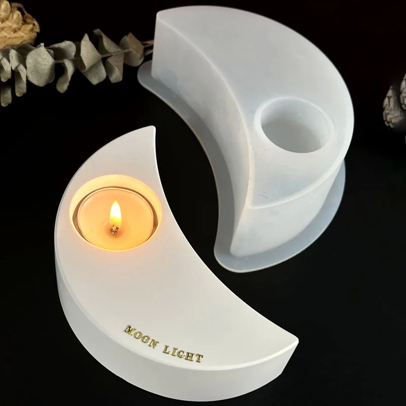 DIY Lua Forma Concreto Castiçal Silicone Molde, Castiçal, Artesanato Fazendo, Gesso Epóxi Resina Fundição Moldes, Home Decor