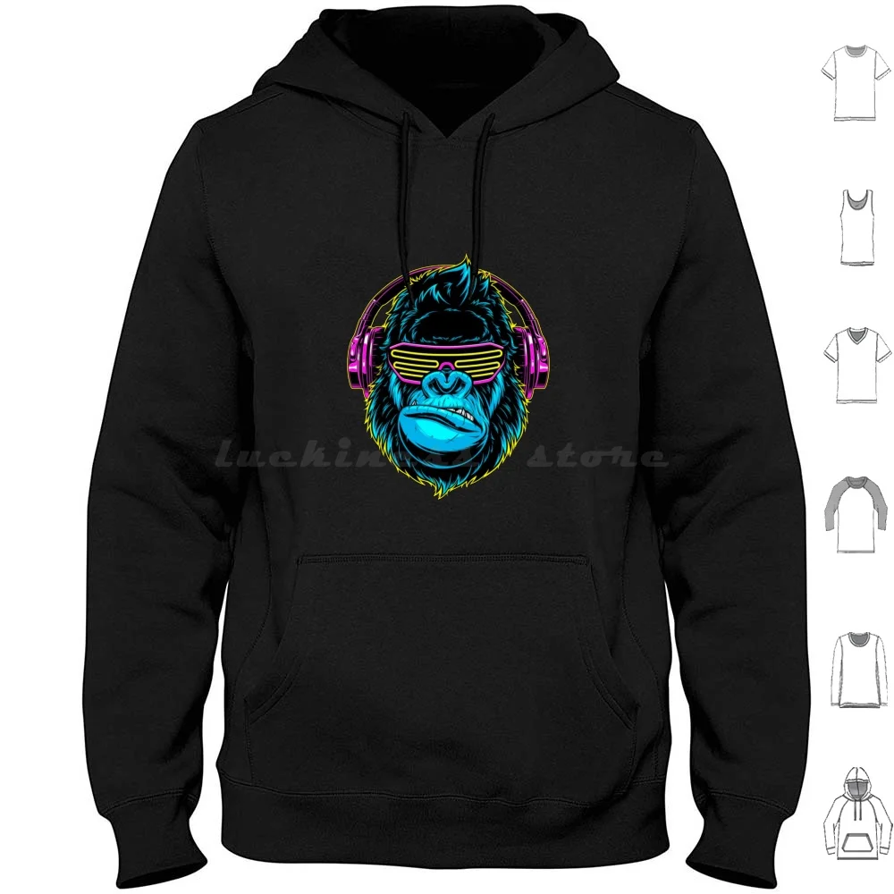 Monkey Business Hoodies Long Sleeve Chimp Monkey Chimpanzee Ape Butterflies Pattern Splash Headphones Music Wildlife