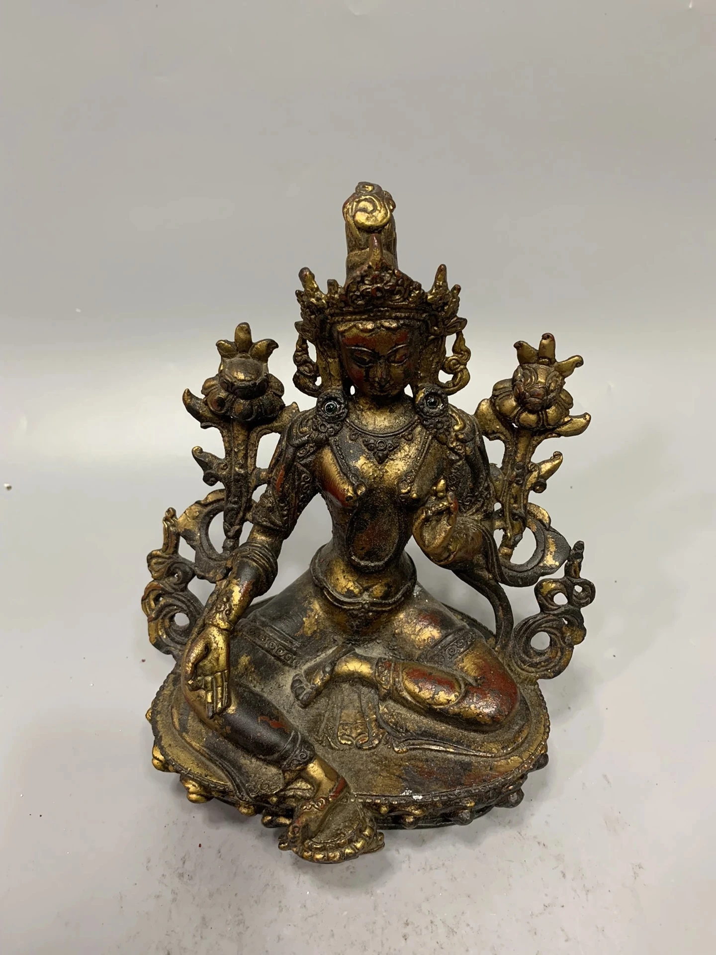 

Antique bronze gilded Wenshu Guanyin Buddha household decorations