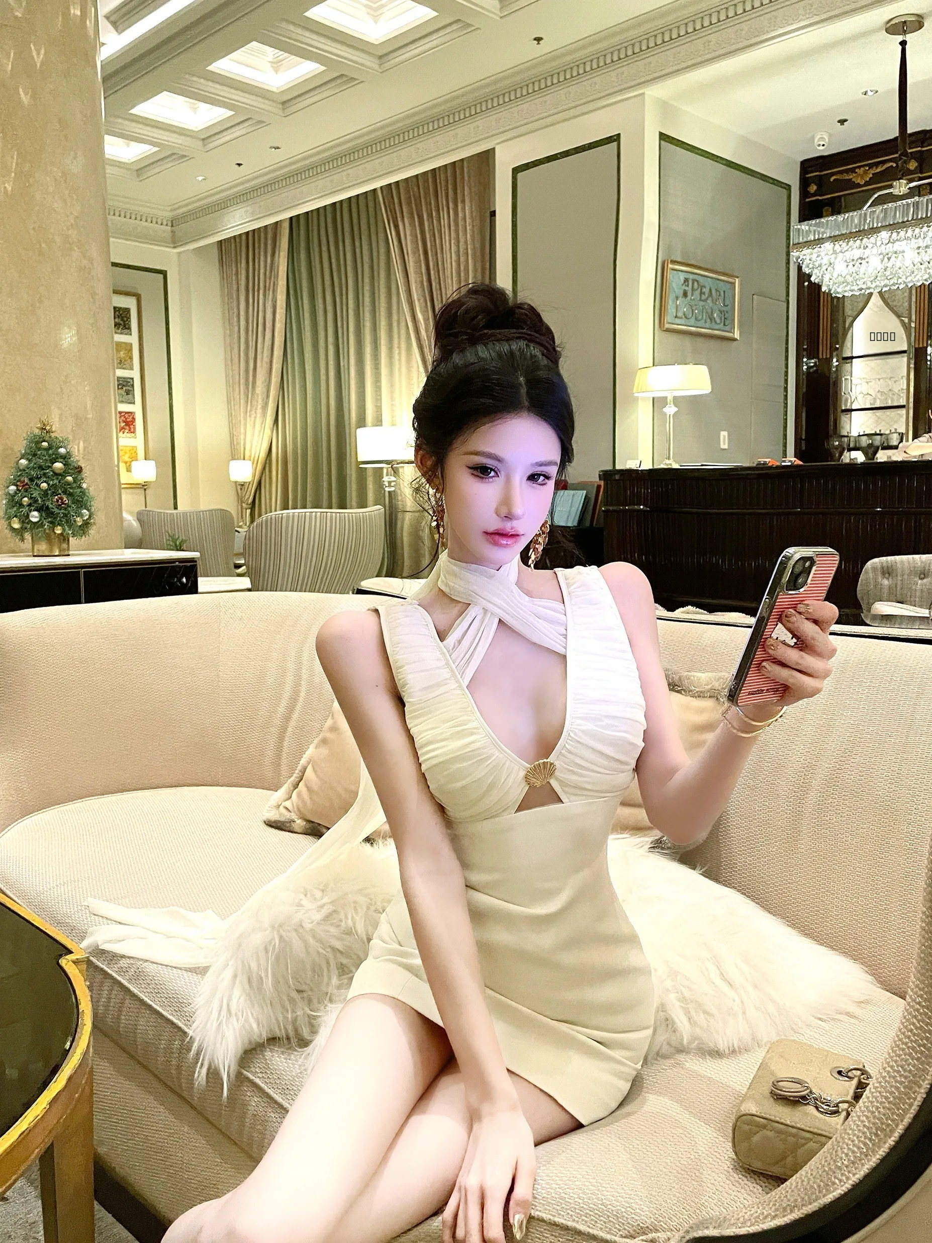 

Ele V-Ne Hanging Ne Dr Women Pure Desire Sexy Deep V Waist Cinched Bodycon ort Skirt Ci Walk Autumn Winter