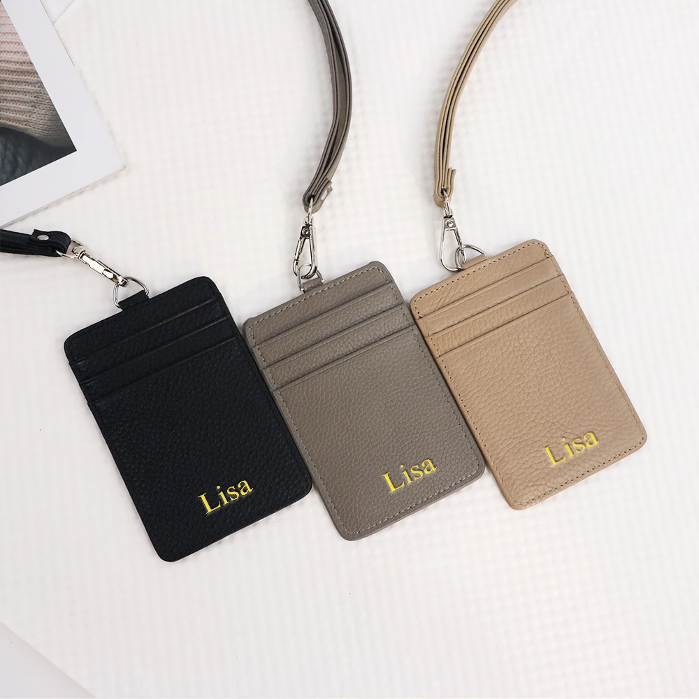 Personalisierter Leder-Ausweishalter mit Mehrfachfunktion, Schlüsselband für Männer und Frauen, Kreditkarten-, Ausweis- und Brieftaschen-Kartenhalter – Detail 5