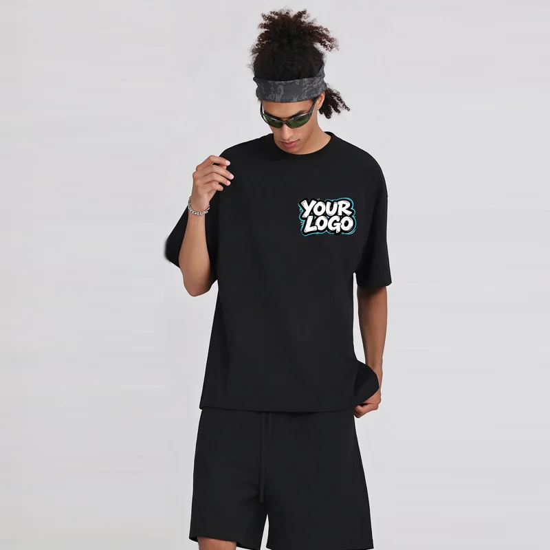 Custom Logo Summer Unisex 100% Cotton Drop‑Shoulder Short Sleeve Crew Neck T‑Shirt Basic Loose Tees For Everyday Street Fashion
