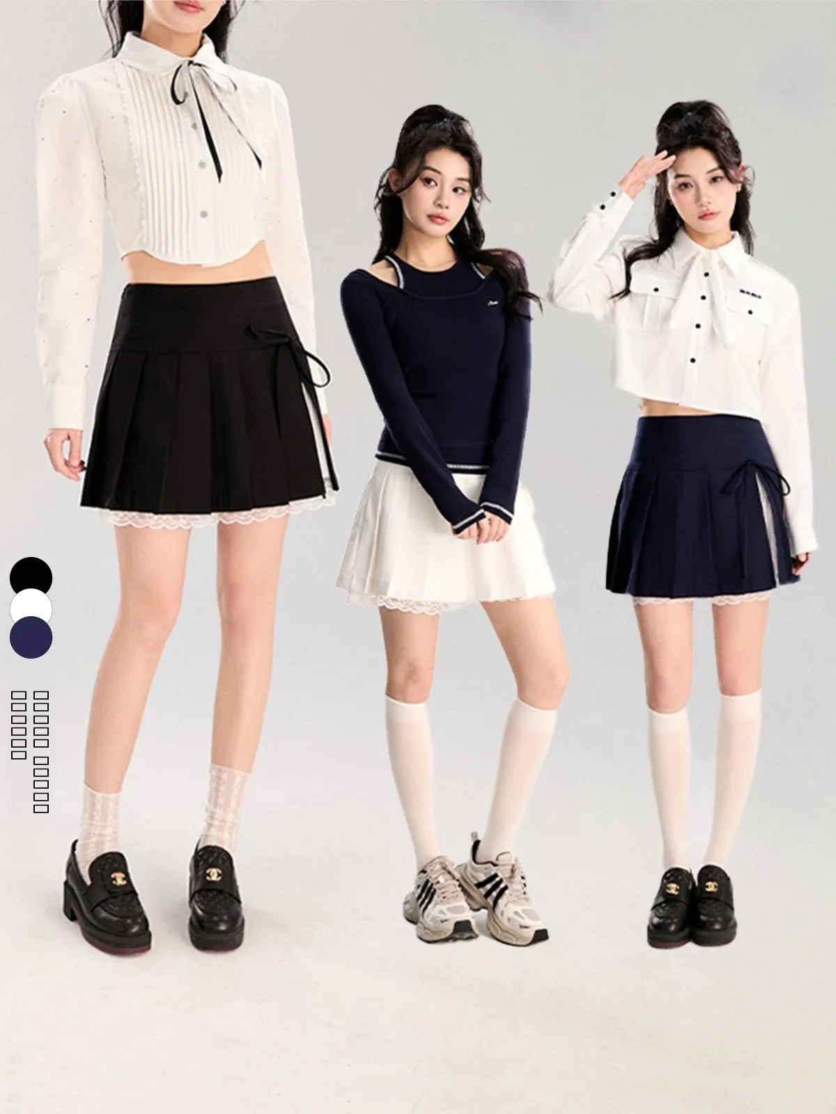 

College Sle A-Line Skirt Women's Spring Summer New JK f Skirt ort Skirt Pleated Skirt High Waist Lace Knot