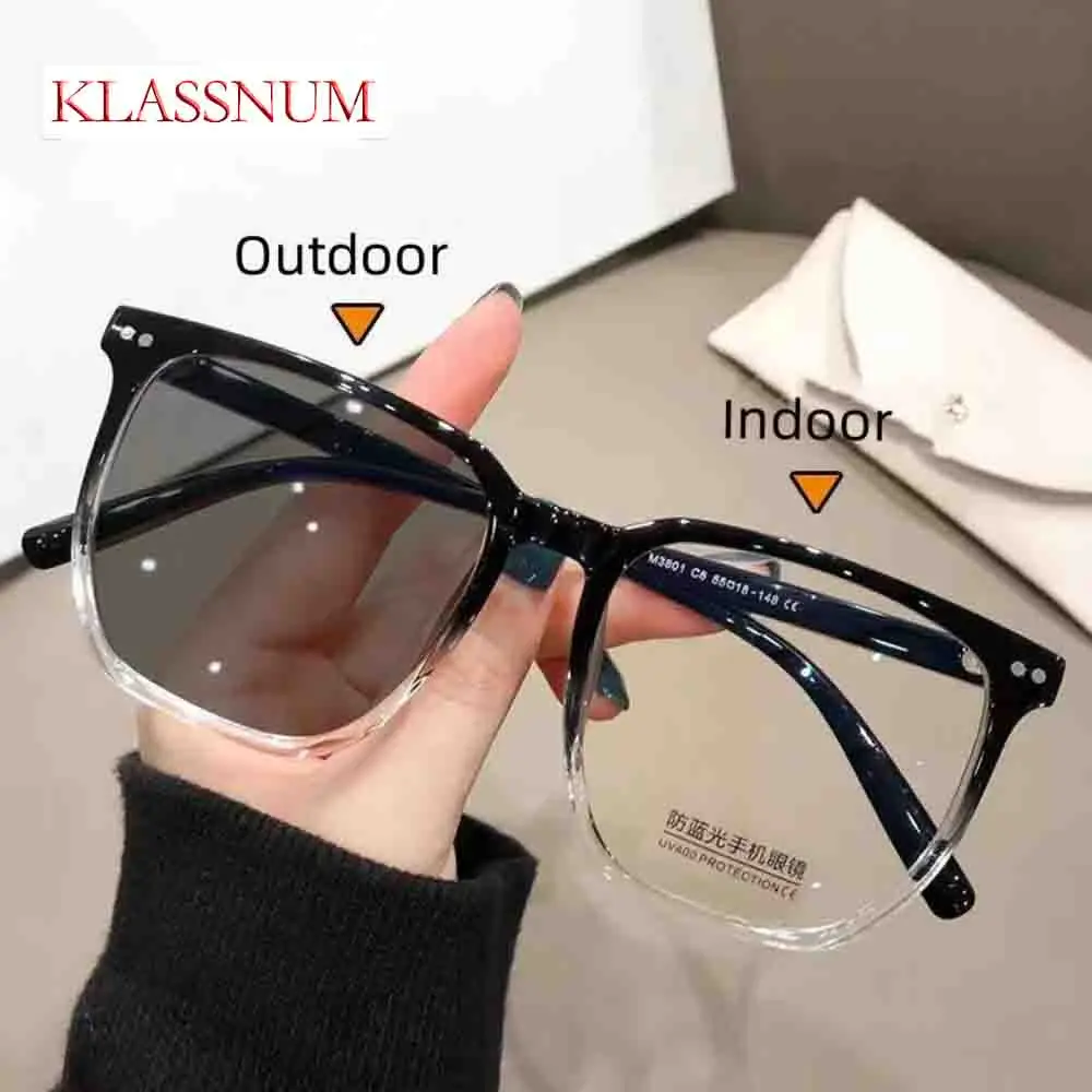 KLASSNUM Intelligent Photochromic Anti-blue Glasses Men Women Outdoor Color Changing Finished Sunglasses