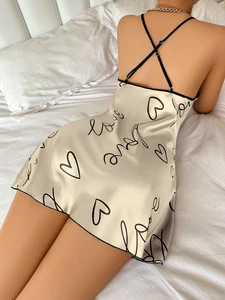 하트 레터 인쇄 나이트 드레스 캐주얼 둥근 목 스파게티 스트랩 수면 드레스 여성 잠자기 드레스 12 최고의 판매 Kate Spade 목걸이 -16