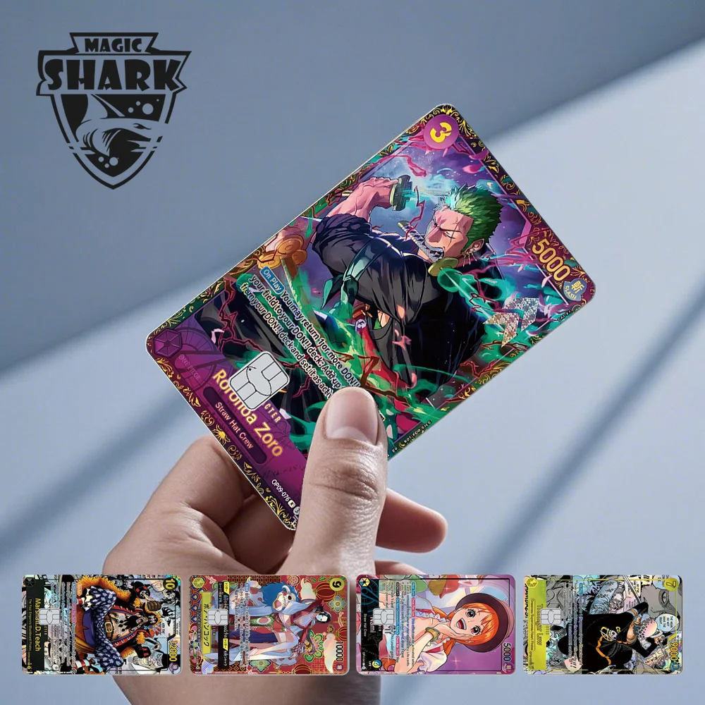 Magic Shark Holographic Shinny Laser Luffy Zorro Nami Ace Chopper Sabo Untra Thin Skin Film Sticker for Debit Credit Bank Card