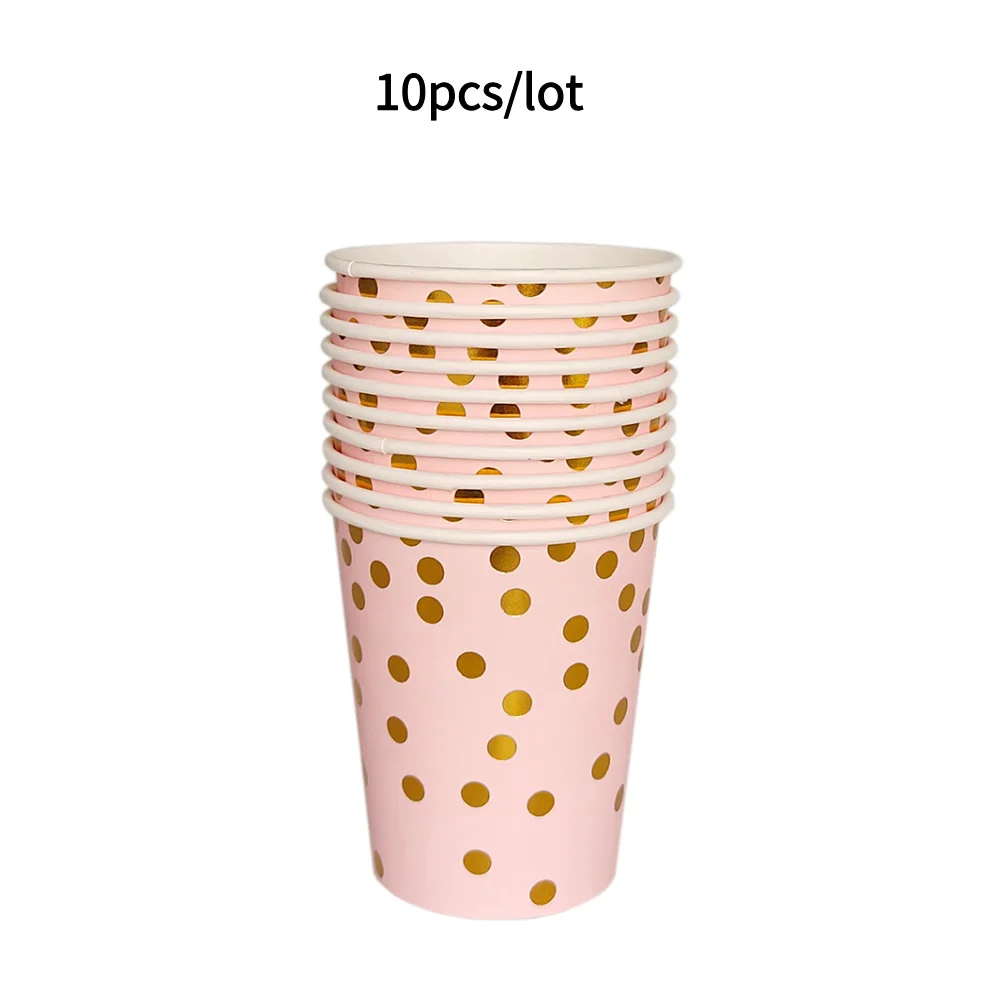 10PCS Farbige Pappbecher Gold Dot Rosa Blau Einwegbecher Hochzeit Geburtstag Party Einweggeschirr Einweg Pappbecher Set – Detail 17