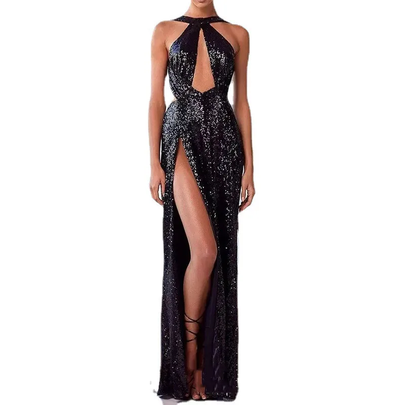 Sexy Bla Sequin Bal Long Dr Slimming Evening Gown Par Drinking Ceremony High Street Sle Midi Skirt No Sve