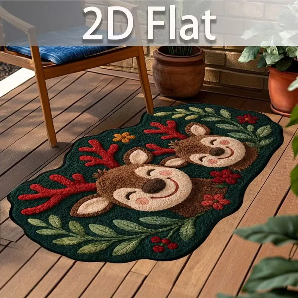 Cartoon Non-Slip Cat Area Rug Anti-fouling 3D Pattern Home Decor Carpet Soft 2D-Flat Christmas Door Mat for Living Room