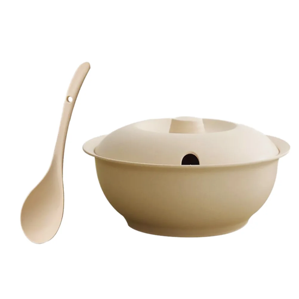 

Insulation Bowl With Spoon Set Food Grade Wheat Straw Tableware Heat Resistant Covered Soup Container For Home Use Large