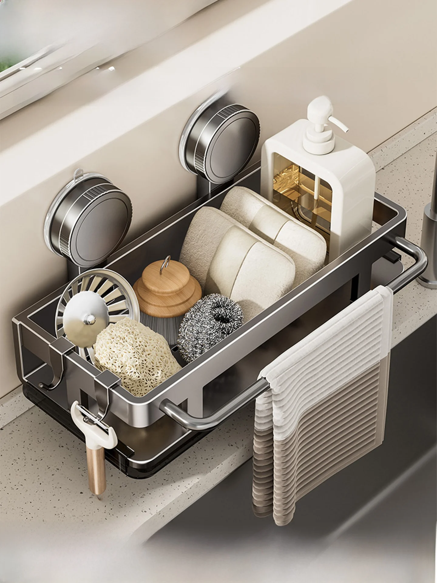 

Stainl Steel Kitchen Storage Ra Wall Mounted Multi Layer Sponge Cloth Drng Ra Sink Organizer No Drilling Required