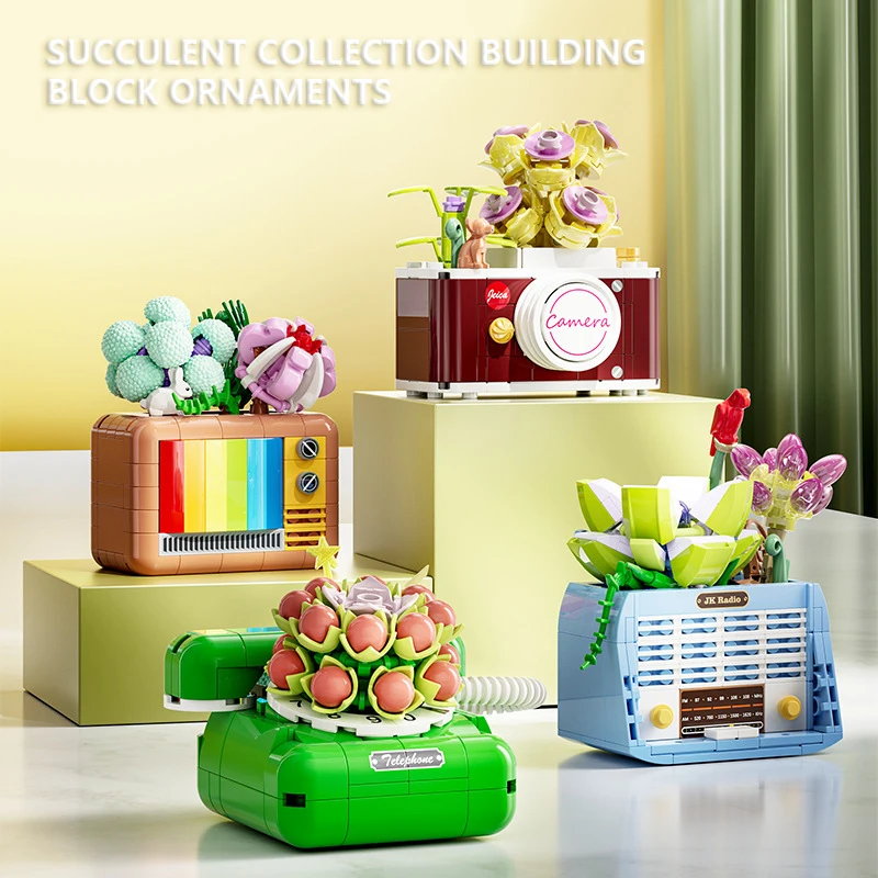 

Retro Succulent Series Chinese Style Building Blocks Plant Model Desktop Decor Creative Assembly Gift for Kids