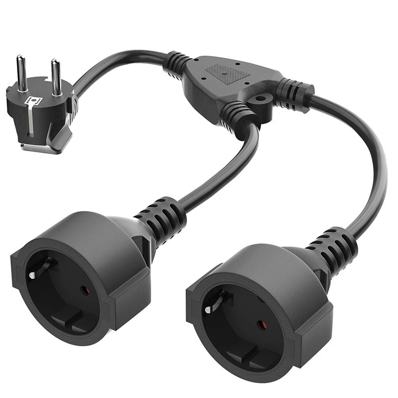 T19C 1-To-2 Outlet Y Splitter Power Extension Cord, AC Y Plastic Cable Short Cable,Socket With Dual Plugs For Home(EU Plug)