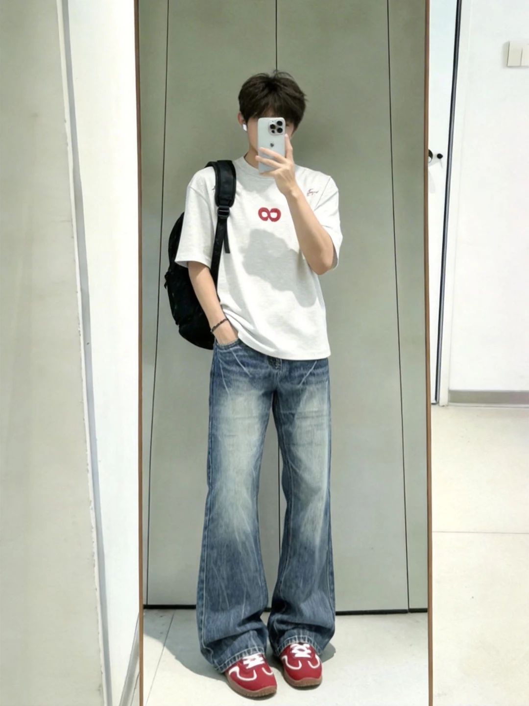 Calça Jeans Retrô Azul com Estampa de Raios, Corte Curvo, Unissex, Perna Reta, Modeladora, Bootcut, Lavagem Americana, Casual