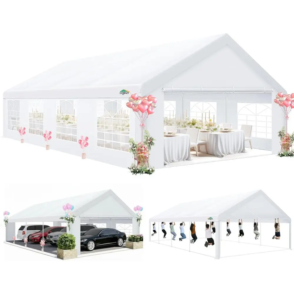 

Тент для мероприятий 20x30 футов, усиленный, для улицы, с 8 боковыми стенками, утяжелителями (песком) и водонепроницаемым покрытием, для свадеб, вечеринок и других мероприятий