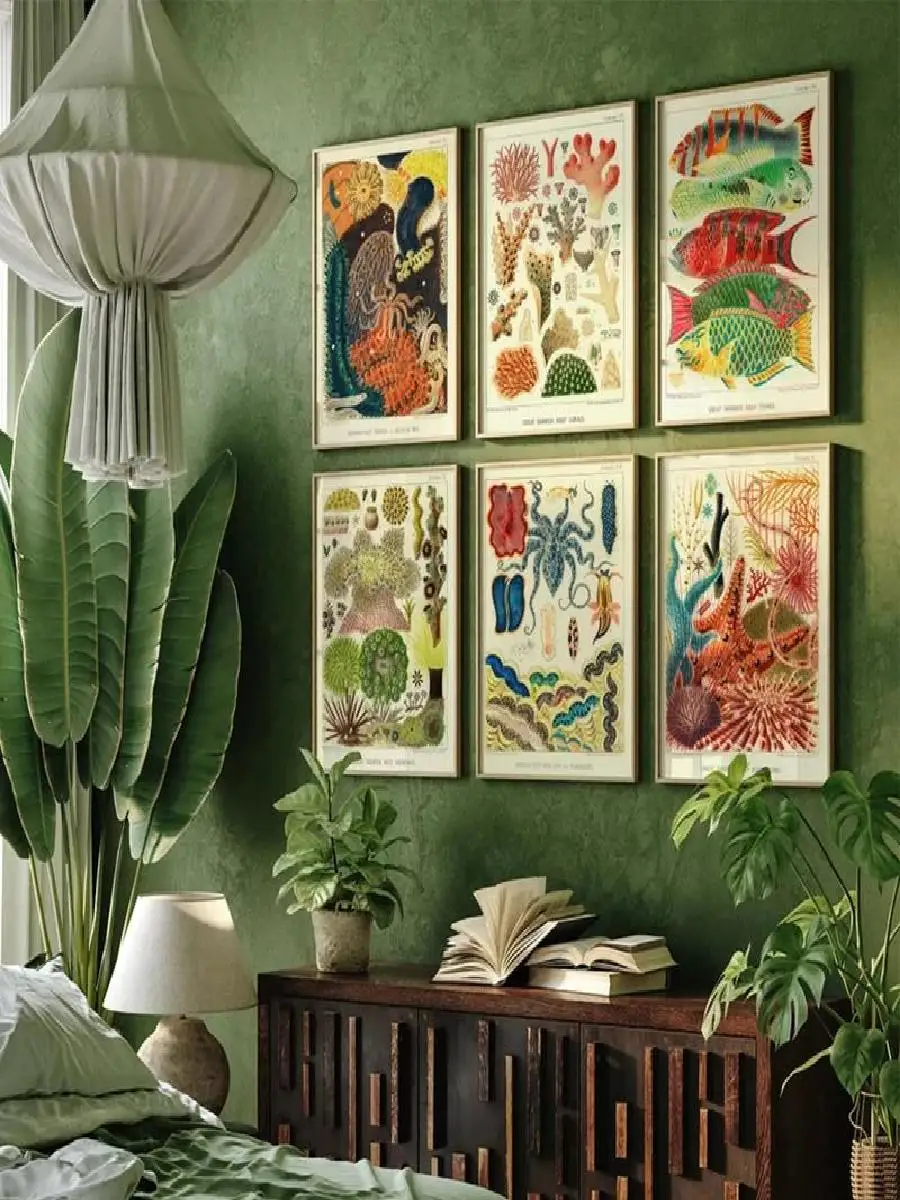 الحياة البحرية الملونة أسماك البحر المرجان الشعاب المرجانية المحيط الطحالب النباتية التعليم المشارك قماش اللوحة الشمال جدار صور ديكور المنزل