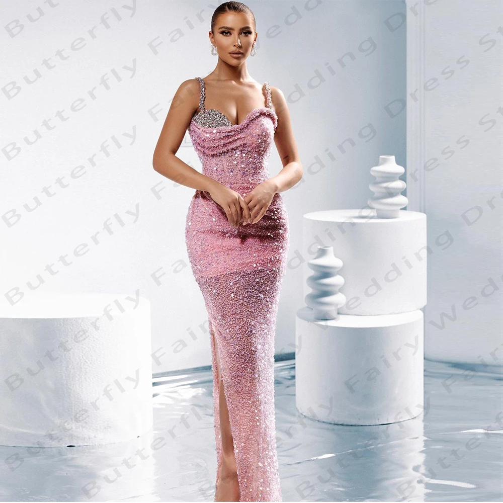 2024 Roze Vrouwen Avondjurken Sexy Off-Shoulder Mouwloze Glitter Prinses Zeemeermin Gala Jurk Formele Strandfeest Cocktai