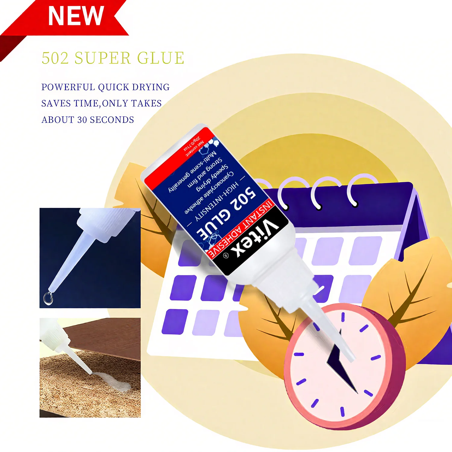 Vitex 20ml 1-5pcs 502 Super Glue Cianoacrilato de secado rápido Instant Leather Rubber Glass Ceramics Shoe Wood Metal Strong Bond Liquid Adhesive Tool Strong Repair Glue DIY Glue 10 Seconds Fast Drying