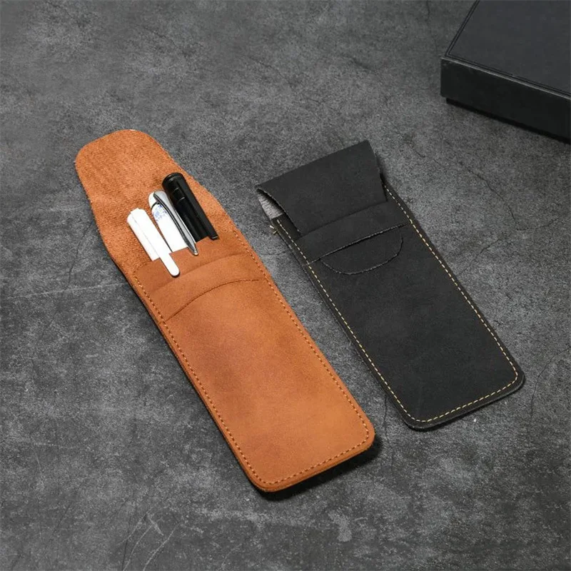 PU Leather Flip-top Pen Case High-end Pen Protection Cover for Large-capacity Double-ended Pen Set