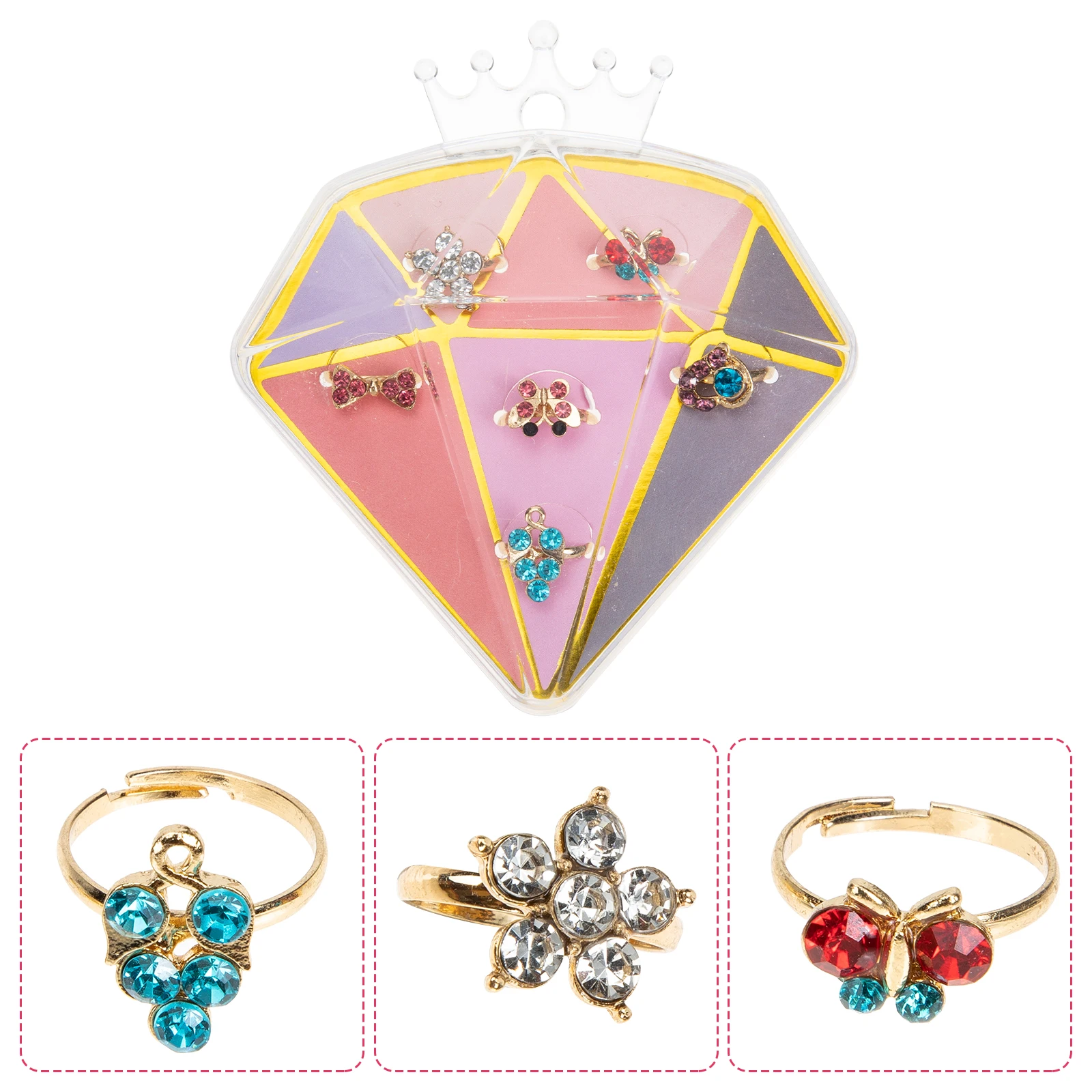 

6Pcs Princess Rings Rhinestone Jewelry For Girls Comfortable Lightweight Childrens Accessory Gift
