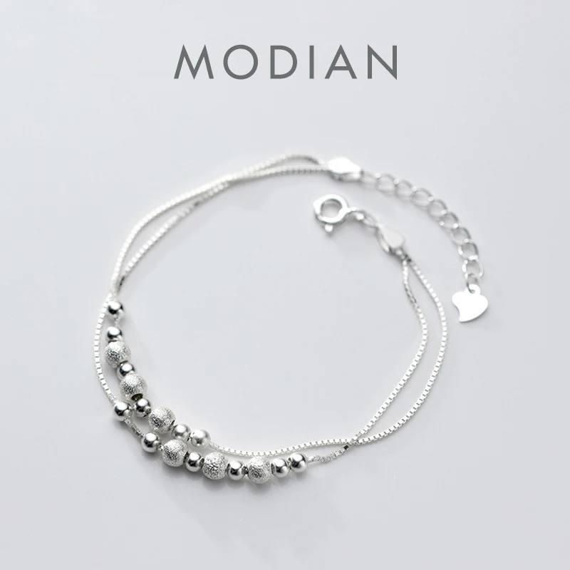 

Цепочка Modian с двойной коробкой для женщин, модный матовый браслет из стерлингового серебра 925 пробы с шариками и легкими бусинами, изящная бижутерия, дизайн 2020