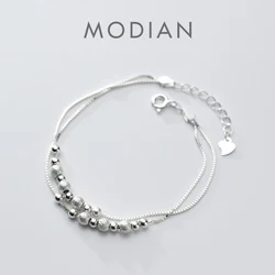 Modian Fashion Double Box Chain for Women Frosted Ball and Light Beads Sterling Silver 925 Bracelet Fine Jewelry 2020 Design