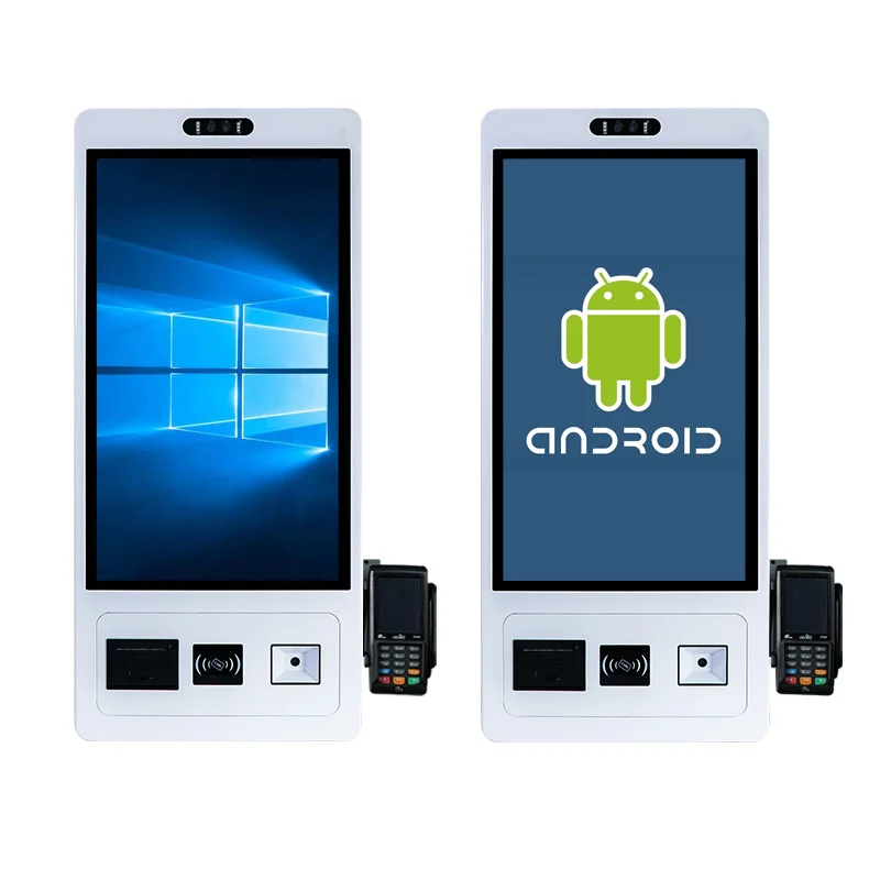 Montaggio a parete nero 21,5 23,8 27 32 pollici Android Window Usb Wifi Self Service Pagamento Chiosco Ristorante per self-service