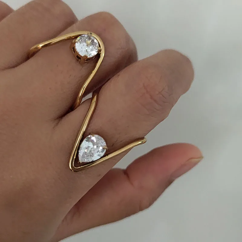 Pear cz stone v rings stainless steel rings for women abnormal simple dainty jewelry waterproof summer jewelry delicate