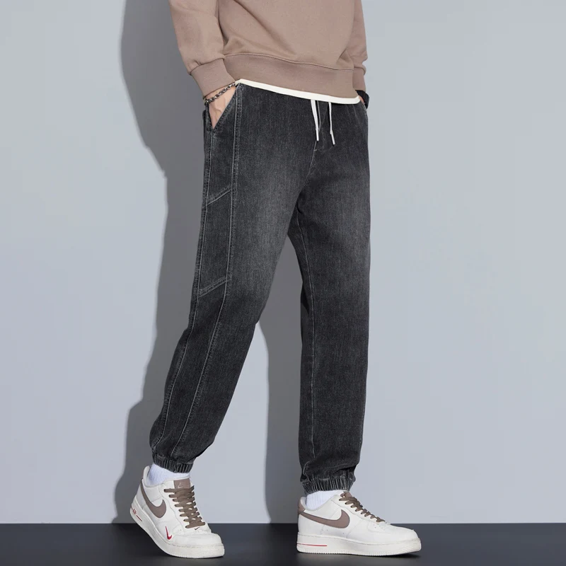 

Loose Casual Men's Jeans Elastic Waist Cotton Blend Comfortable Wear Resistant Spring Autumn New Sle Harlan Long Trousers