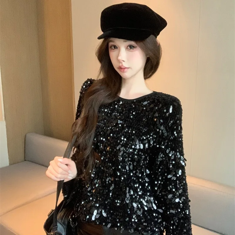 

Блестящая длинная футболка Све, женская тяжелая рабочая базовая одежда для похудения, модная универсальная зимняя новая верхняя одежда, женская одежда