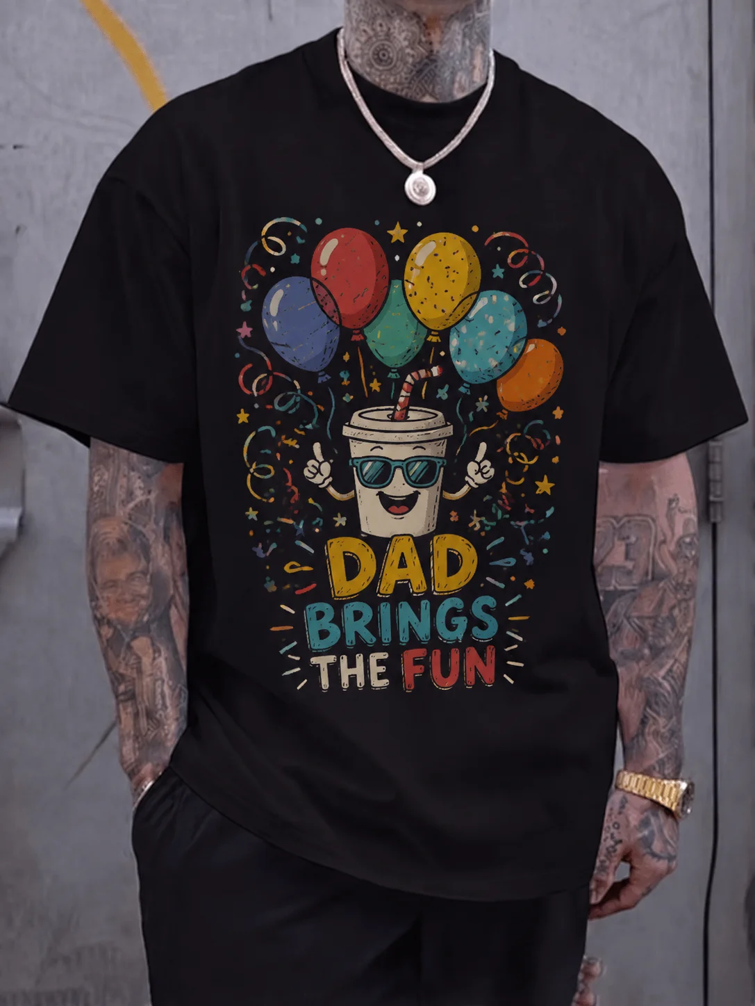 

Men Graphic t Shirt Short Sleeve Classic Fit Dad Balloon Party Cartoon Print Retro Style Streetwear Outdoor Daily Casual Wear