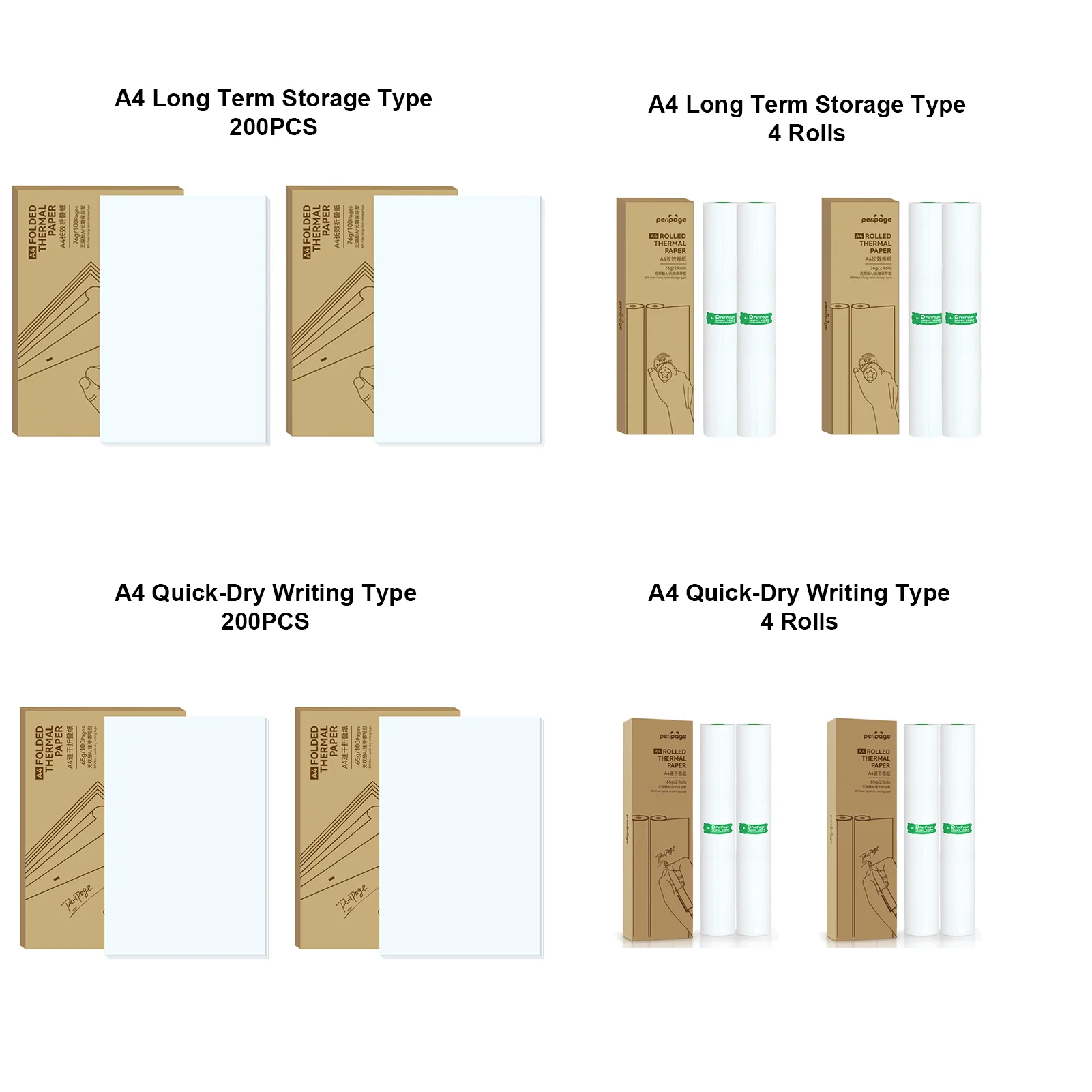 PeriPage A4 Thermal Printer Paper 100 Pages Folded for Long-lasting and Quick Dry for Oil/water proof Paper BPA Free Clear Print