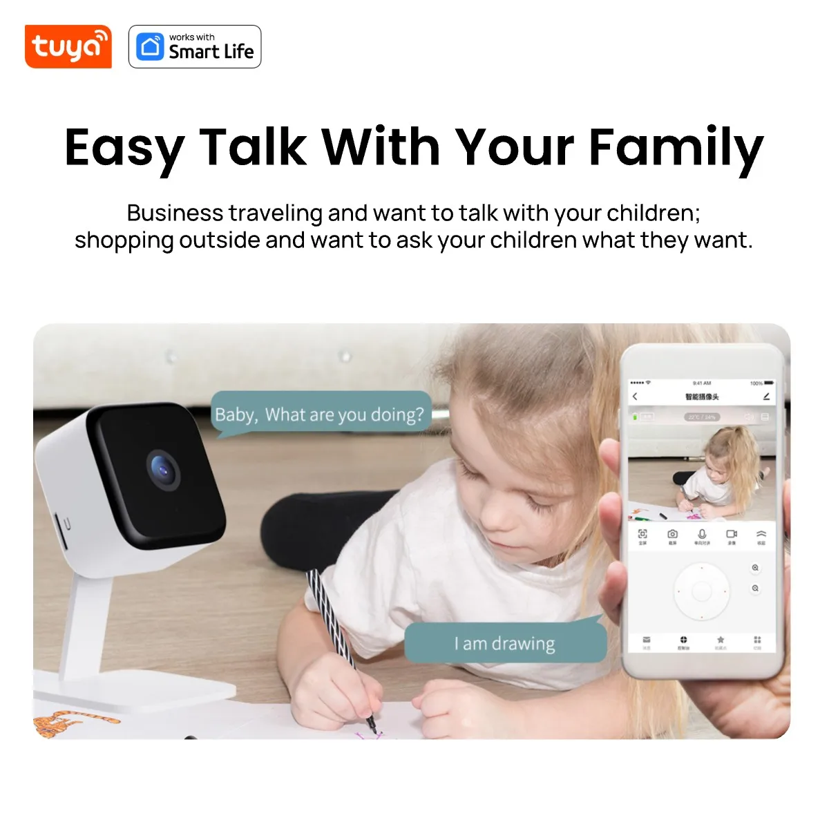 Tuya Smart 3MP HD Smart Home Security Camera,Real-time APP Alert,2-Way Audio,Human body&Sound Detection,Motion Tracking for Baby